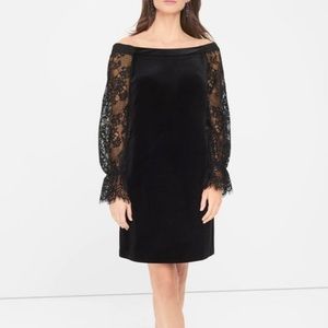 White House Black Market Off Shoulder Velvet Lace Shift Dress NWT 8